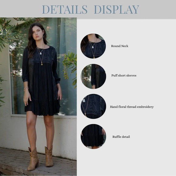 Boho Short Dress with Artisan Embroidery - Picture 7 of 7